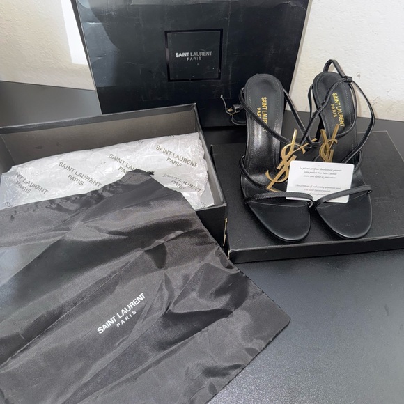 Yves Saint Laurent Black and Gold Heels with Stiletto Design - Picture 5 of 6